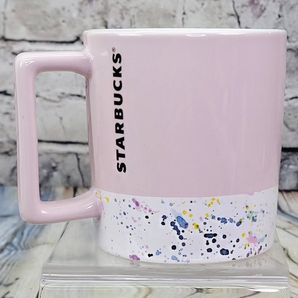 Starbucks Coffee Cup Mug Pink White Paint Splatter 12 oz Birthday Valentines Day - Picture 1 of 6